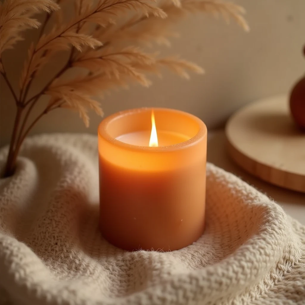 Sandalwood Serenity candle with natural earth tones